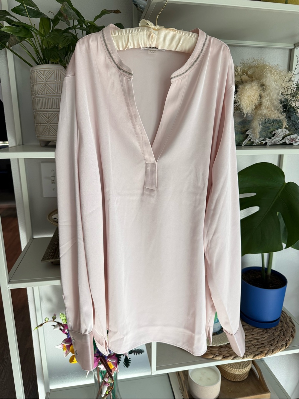 Calvin Klein Pale Pink V-Neck Long-Sleeve Tunic